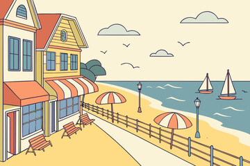 Fototapeta premium Bethany Beach in Delaware is a quiet coastal town known for its family-friendly atmosphere and charming boardwalk.