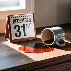 Naklejka premium Calendario al 31 dicembre con tazza rovesciata