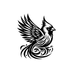 Obraz premium Northern cardinal bird with decorative swirls isolated on white background