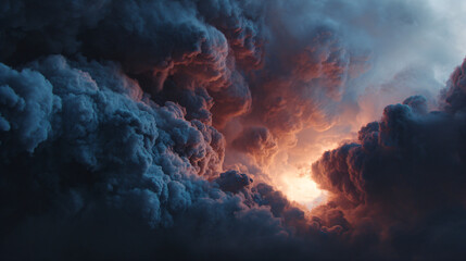 Bright light breaking through dark storm clouds creating a dramatic tunnel effect. Hope and breakthrough concept for new beginning.