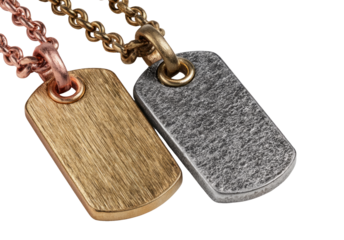 Military Dog Tags on Short Chain Isolated on Transparent Background