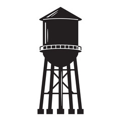 Black and white illustration of a tall water tower structure silhouette design