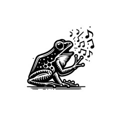 Singing frog with musical notes isolated on white background