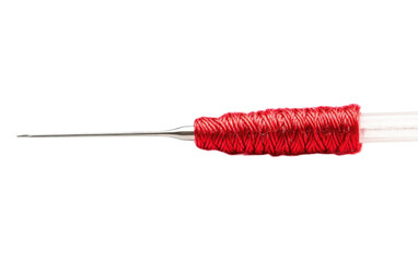 Red thread and needle on transparent background, png