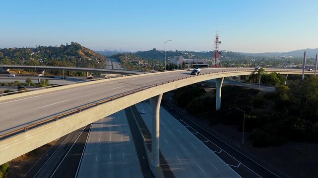 Cars driving on freeway overpass in Los Angeles