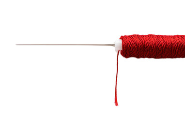 Red thread and needle on transparent background, png
