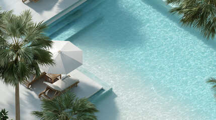 上から見下ろしたリゾートホテルのプールの涼しげな様子