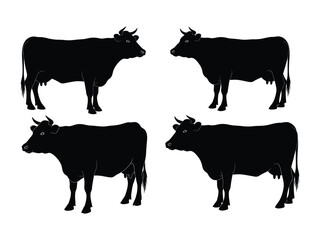 Four black cattle silhouette: A collection of four black cattle silhouettes stands out against the backdrop, offering a striking graphic representation of bovine forms and rustic simplicity.