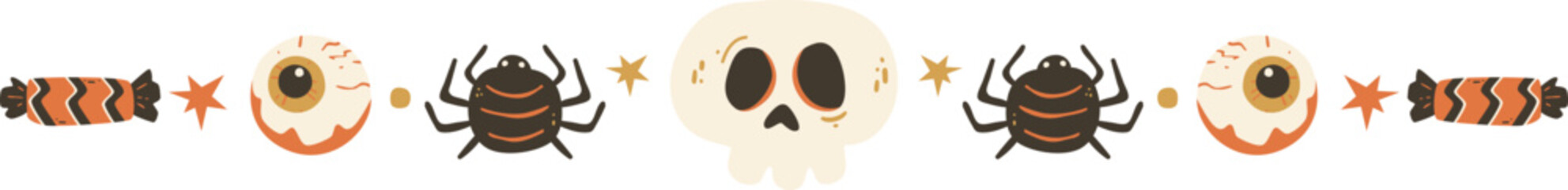 Halloween Spooky Border Pattern Design with Eye Ball Candy Skull and Spider Illustration