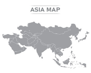 Gray Vector Map of Asia 