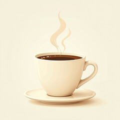 Obraz premium Cup of steaming coffee on a saucer with a light background