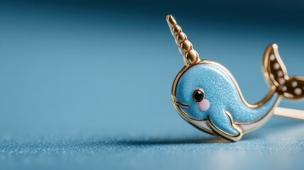 Playful narwhal enamel pin with golden horn embodies joy and creativity in design