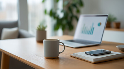 Minimalist Home Office Desk with Laptop and Coffee Mug