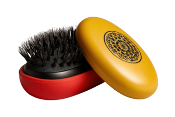 Brushing hair with a unique brush home hair care stylish environment grooming isolated on transparent background, png