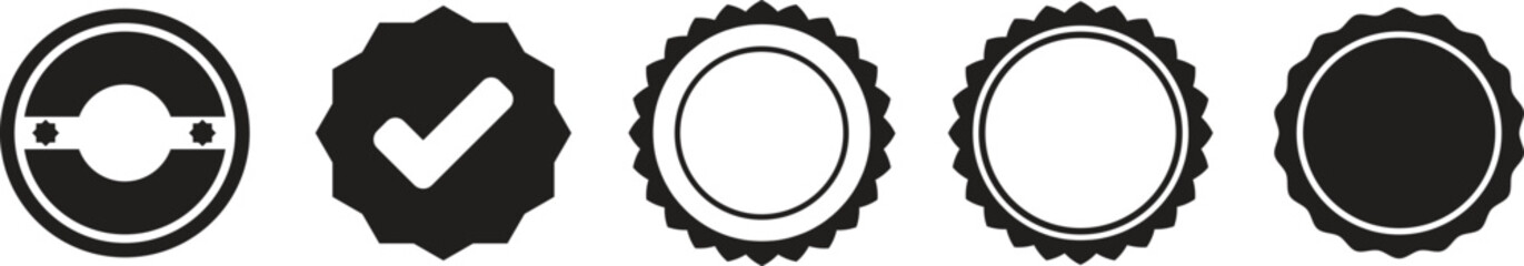 black and white award rosettes. The collection includes five different styles of medal icons with ribbon banners, perfect for achievements, badges, and seals.