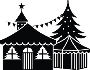 Obraz premium Christmas market silhouette vector elements illustration for festive clipart design