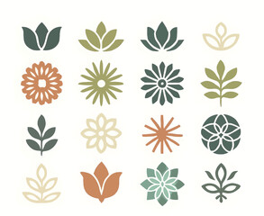 Set of elegant floral logo icons. Abstract geometric nature symbols for wellness and beauty brands.