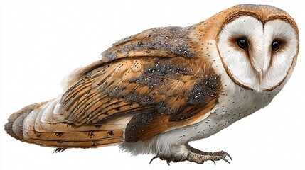 Elegant Barn Owl Isolated on White Background - High Resolution Image