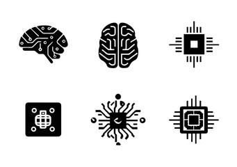 AI Brain and Circuit Chip Icon Collection