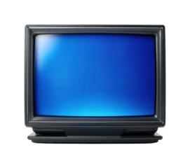 Classic crt monitor displaying blue screen retro technology environment view isolated on transparent background, png