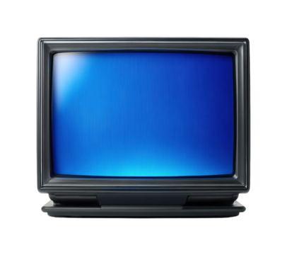 Classic crt monitor displaying blue screen retro technology environment view isolated on transparent background, png - Powered by Adobe