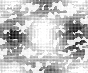 Abstract halftone seamless camouflage pattern. Repeating digital dotted hexagonal camo military texture background. Abstract modern fabric textile ornament. Vector illustration.