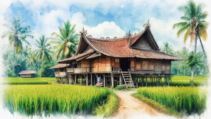 Obraz premium Watercolor village house