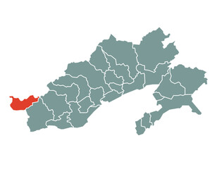 Tawang district highlighted on Arunachal Pradesh state of India