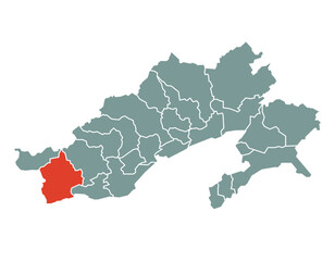 West Kameng district highlighted on Arunachal Pradesh state of India