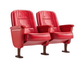 Theater seating experience red chairs in cinematic environment modern design view isolated on transparent background, png