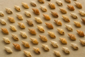 Repetition of Small Sea Snail Shells from Indonesian Tropical Beaches, Arranged Diagonally in Asymmetric Format_1