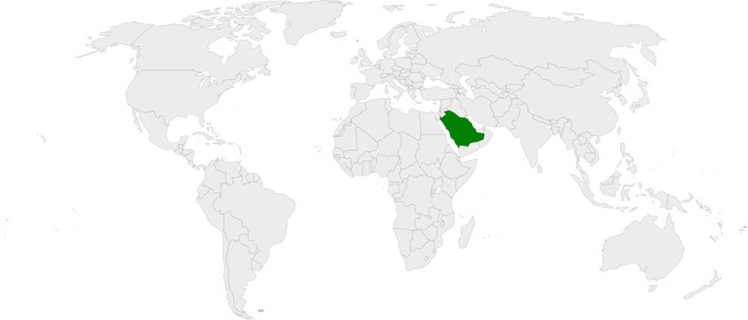 Saudi Arabia map vector in light gray with green highlight