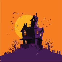 Halloween Day with haunted house for wall poster
