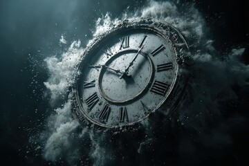 Antique Clock Disintegrating In A Dramatic Explosion Of Dust
