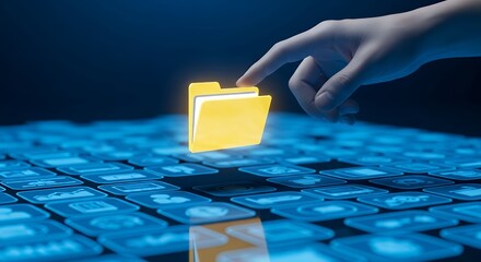 Selecting a Digital File on a Blue Technology Interface Data Management and Cloud Storage Concept Image