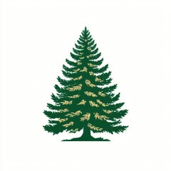 Detailed illustration of a lush evergreen tree with vibrant green foliage showcasing a natural beauty in a minimalist style
