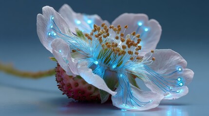 Strawberry blossom with nano-circuit veins shows biosynthesis dynamics