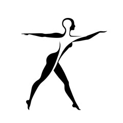 Silhouette of a woman in yoga pose isolated on a white background