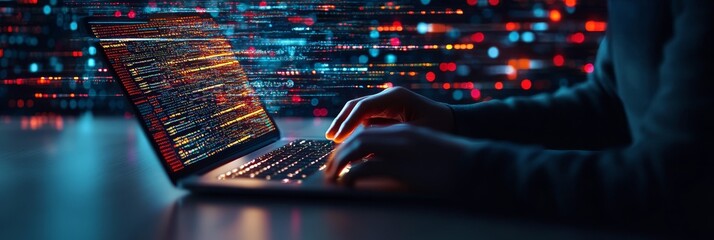 Cyberpunk Software Development with Virtual Security Codes and Futuristic Digital Elements