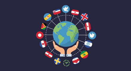 Obraz premium Global Digital Connection and Social Network with Flags
