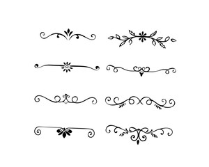 Obraz premium text dividers doodle set. Wedding decorative elements. Divider ornament, borders, floral, vintage line separators. Hand drawn vector illustration isolated on white background. Set page dividers.