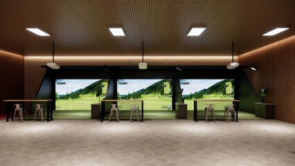 Indoor Golf Simulator Bays with Modern Interior Design