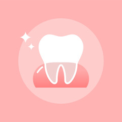 White tooth on gum dental icon on pink background vector design