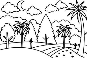 Rural Landscape with Mountains and House Coloring Page - Printable Nature Scene