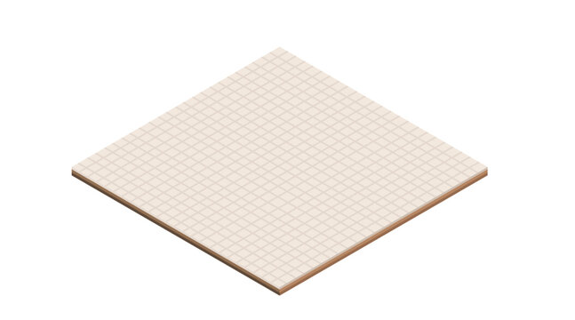 Isometric tiled base platform. Cream-colored square surface with grid pattern. Foundation element for urban design. Empty placement area. Vector illustration isolated on white background