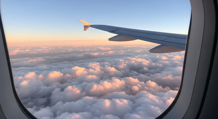Fototapeta premium Airplane Wing Above Sunset Cloudscape 1.