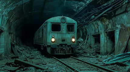 Naklejka premium A train is traveling through a tunnel