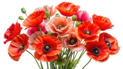 Obraz premium Vibrant and Colorful Bouquet of Poppies on a Clean White Background