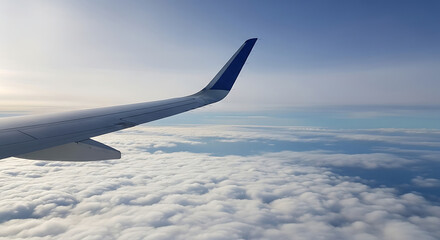 Obraz premium Airplane Wing and Wingtip Above Fluffy Clouds.