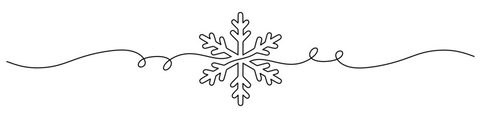 Continuous line art of a snowflake isolated on a transparent background. This icon is for a book or wall sticker. Merry Christmas